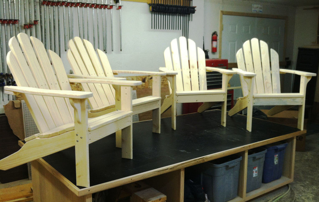 Besides cabinetry, Jeff builds handsome Adirondack chairs with his Woodmaster Drum Sander. This style chair, with slanted seat and back, is both handsome and comfortable.