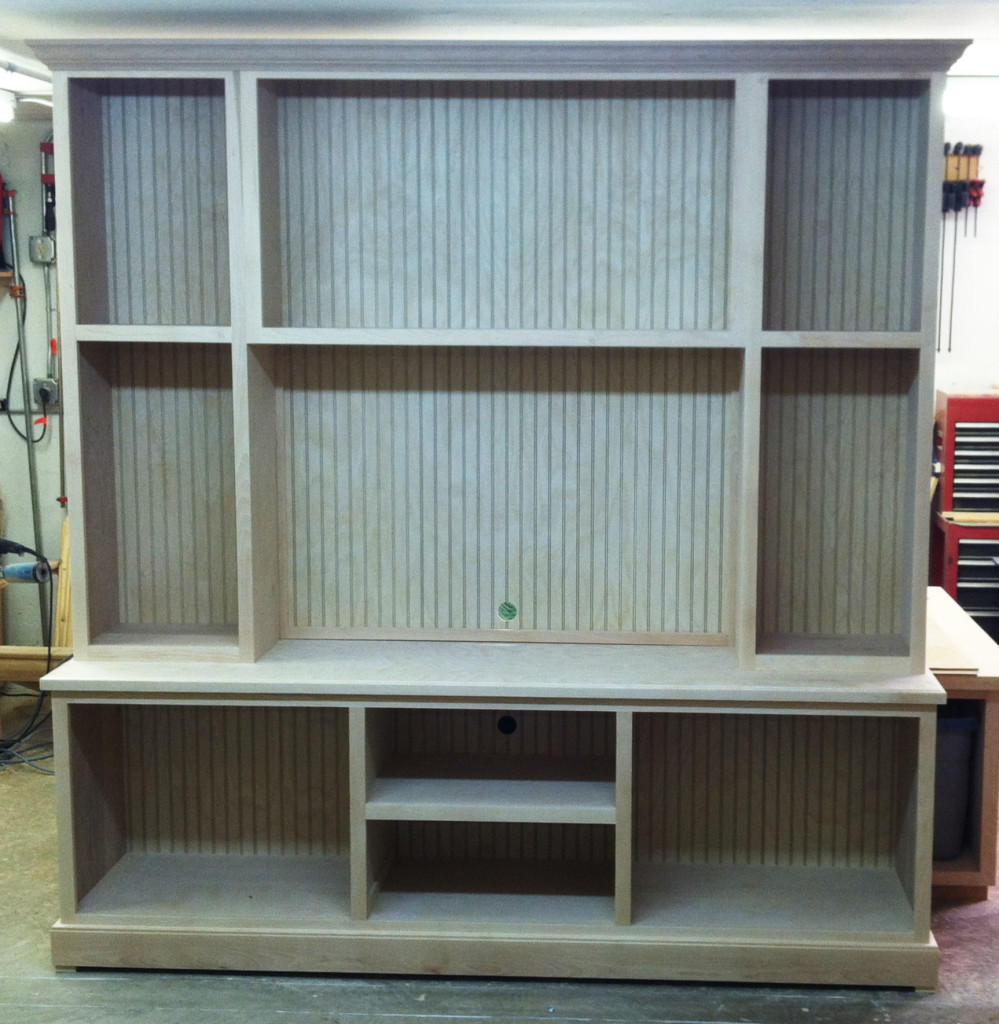 Here's a handsome entertainment center ready for installation. Jeff does all manner of cabinetry — kitchens, bathrooms, closets, more.